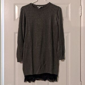 𝅺bcbgeneration small grey tunic sweater dress black lace winter cute